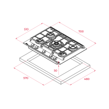 Encimera Teka GZC 75330, Gas, 5 Quemadores, negra, 70 cm
