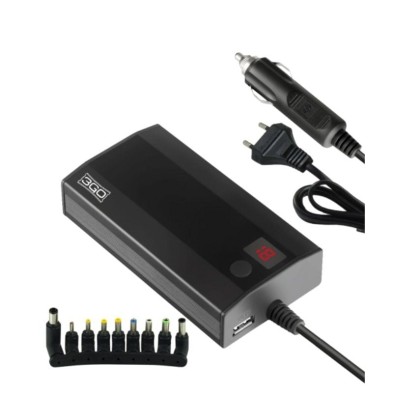 Cargador de Portátil 3GO Alim90C2 90W Manual 9 Conectores Voltaje 12-20V 1 USB con Adaptador para Coche