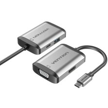 Conversor Vention TFAHB 1xUSB 1xHDMI 1xVGA 1xUSB Tipo-C PD 15cm Gris