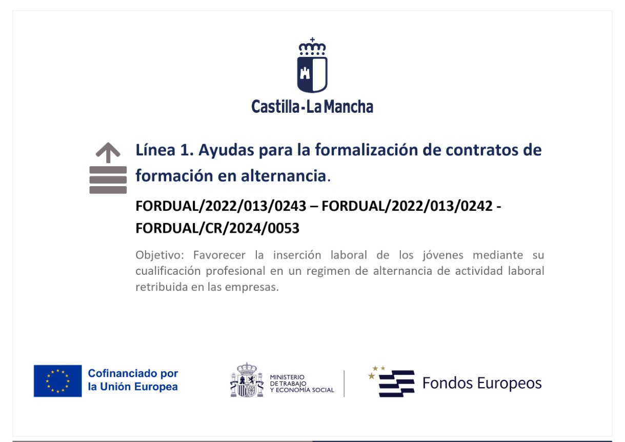 Ayudas para la formalización de contratos de
    formación en alternancia Castilla La Mancha.